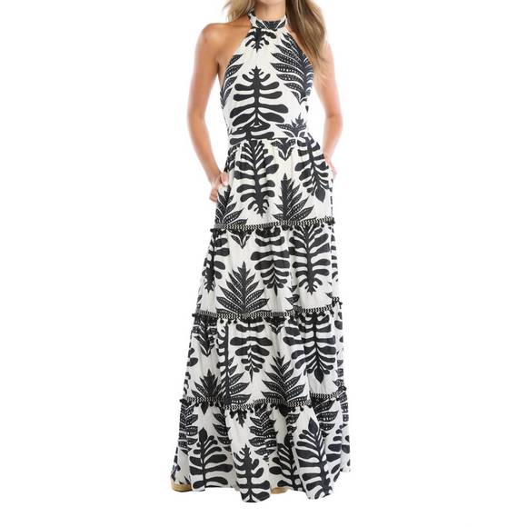 NEW ALLISON NEW YORK miley halter dress in black palm